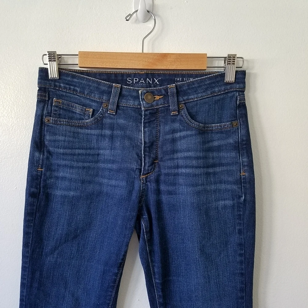 Spanx The Slim-X Straight Blue Midrise Dark Wash Denim Size 27 - Picture 6 of 12